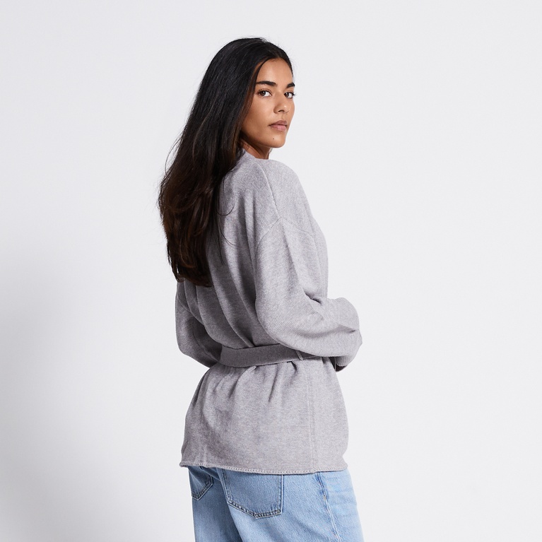 Tie waist knit cardigan "Colette" Grey Melange